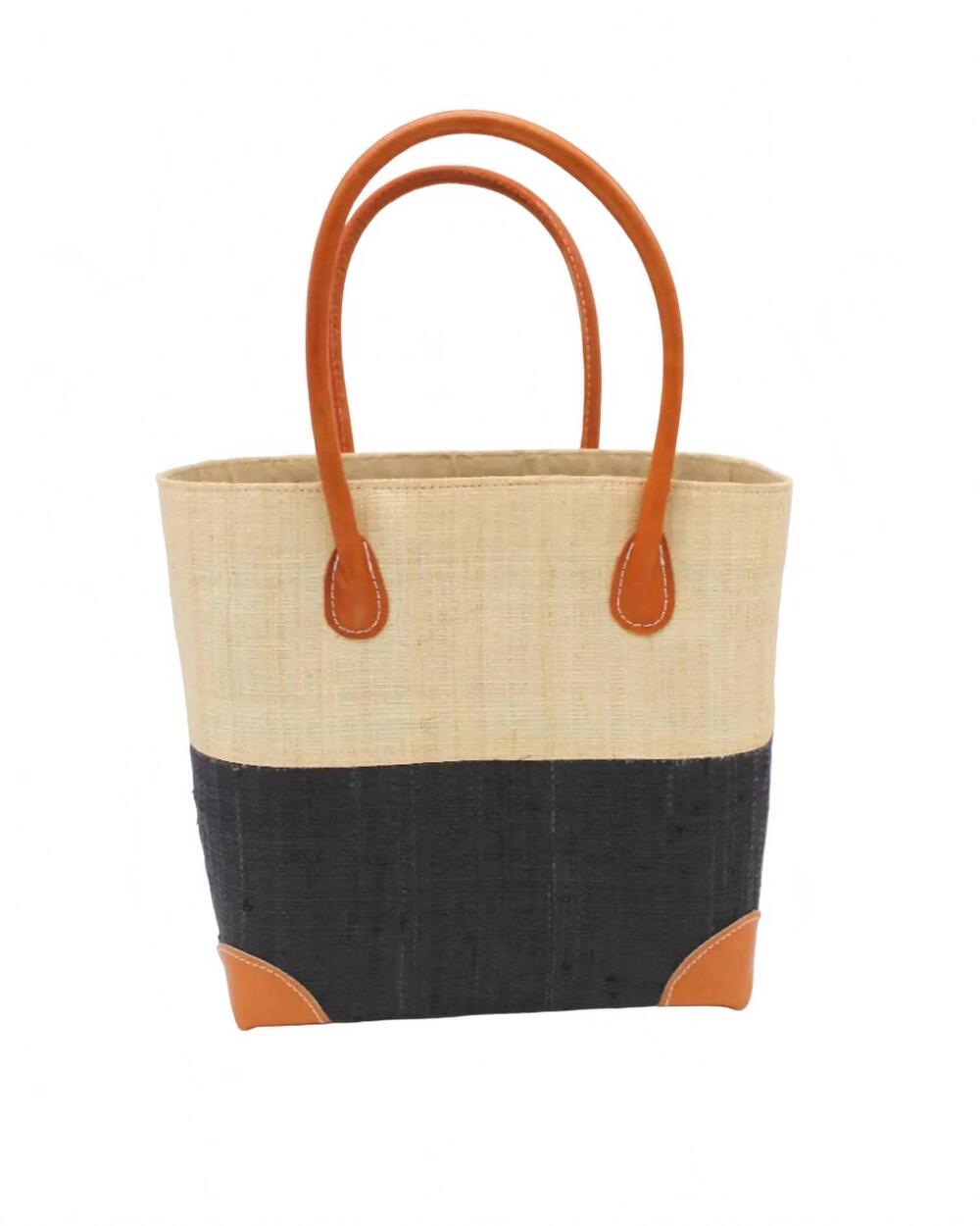 NEW SHEBOBO women's trinidad two tone raffia straw basket bag in natural & black